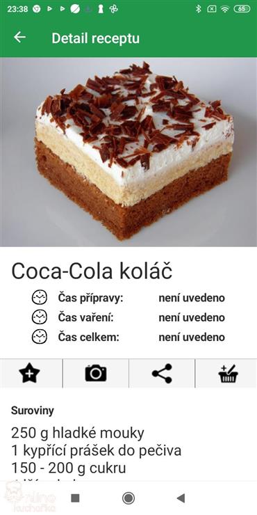 ukázka receptu Ananasový koktejl (z mobilní aplikace pro Android)