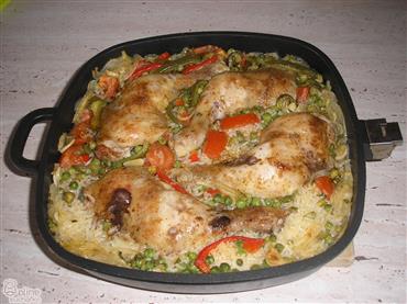 ukázka receptu Pečená kuřecí stehna na rýži